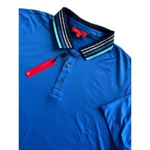 Redvanly Mael Polo Shirt Mens XL Marine Blue Striped Collar PUREpoly R2505B NEW